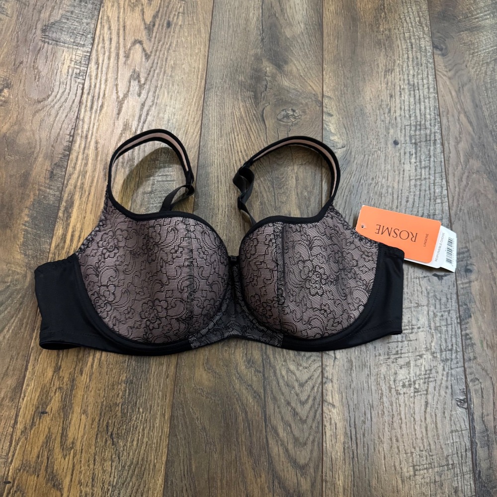 Rosme Lingerie Black Lace Underwire Bra 42C Melns Lotos 860218-17019 NWT